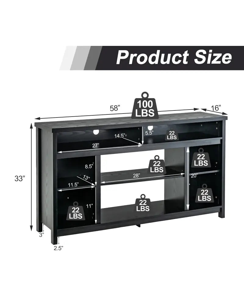 58 Inch TV Stand Entertainment Console Center with Adjustable Open Shelves-Black - Black - Entertainment Centers & TV