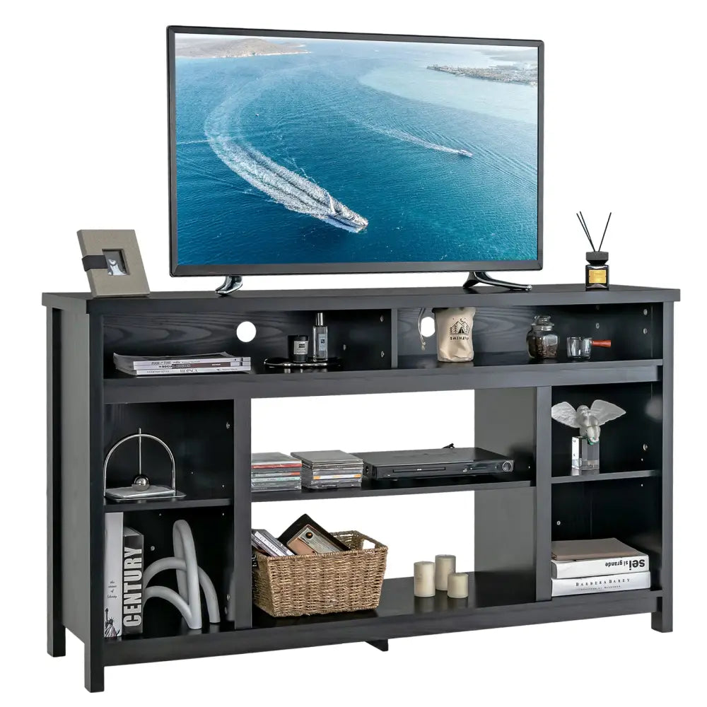 58 Inch TV Stand Entertainment Console Center with Adjustable Open Shelves-Black - Black - Entertainment Centers & TV