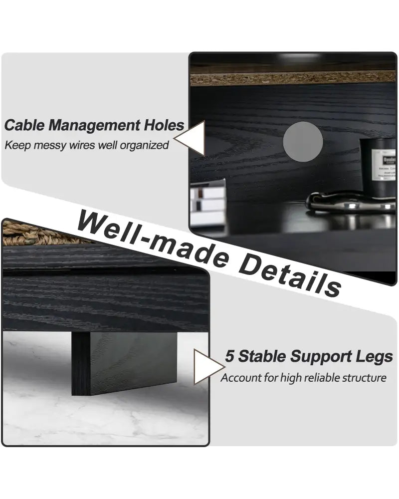 58 Inch TV Stand Entertainment Console Center with Adjustable Open Shelves-Black - Black - Entertainment Centers & TV