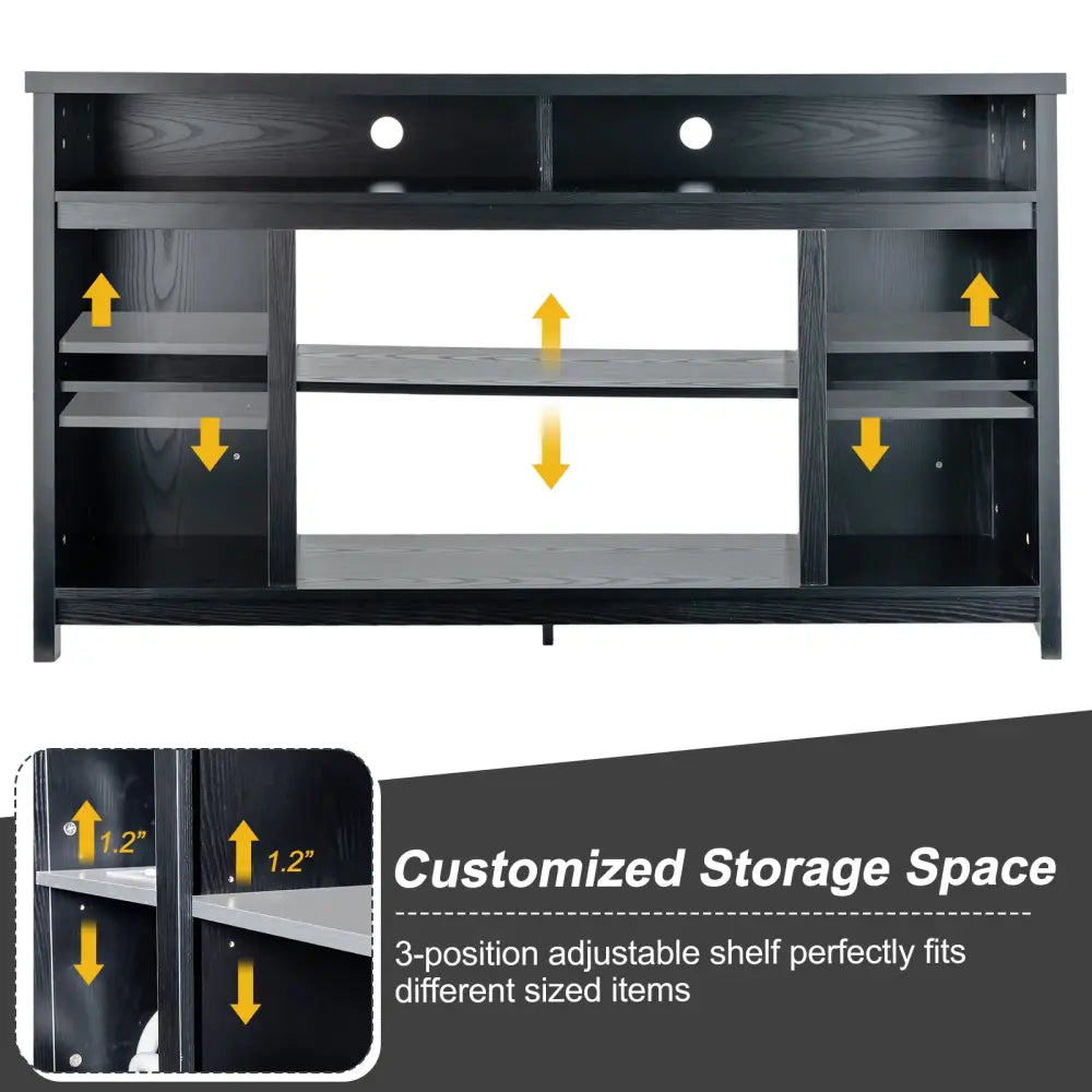 58 Inch TV Stand Entertainment Console Center with Adjustable Open Shelves-Black - Black - Entertainment Centers & TV