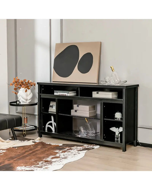58 Inch TV Stand Entertainment Console Center with Adjustable Open Shelves-Black - Black - Entertainment Centers & TV