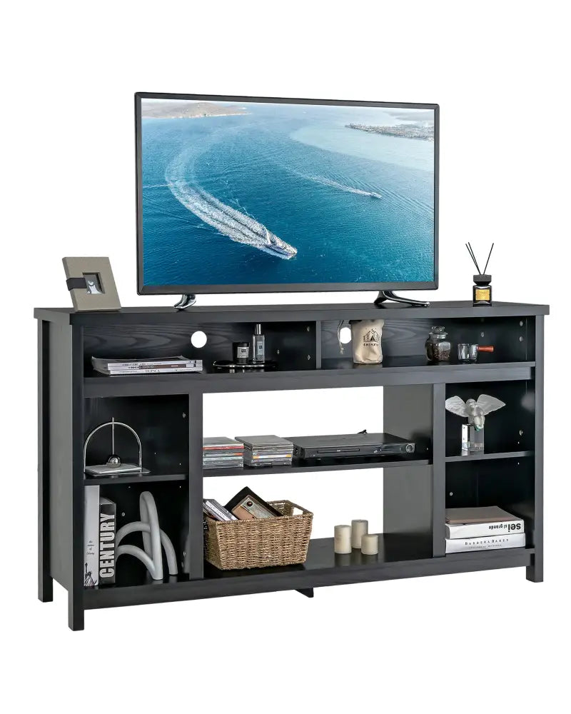 58 Inch TV Stand Entertainment Console Center with Adjustable Open Shelves-Black - Black - Entertainment Centers & TV