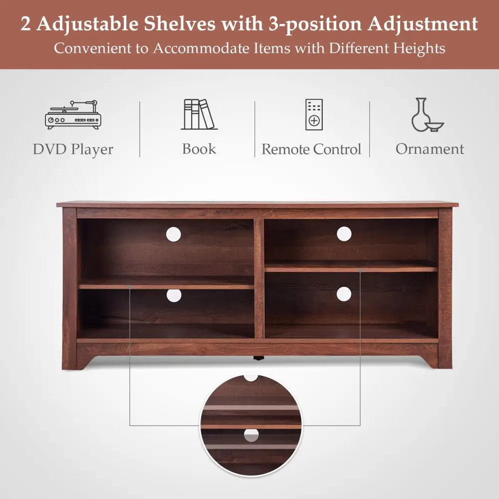 58 Inch Wood TV Stand for TVs up to 65 Inches with 4 Open Storage Shelves - Brown - Entertainment Centers & TV Stands