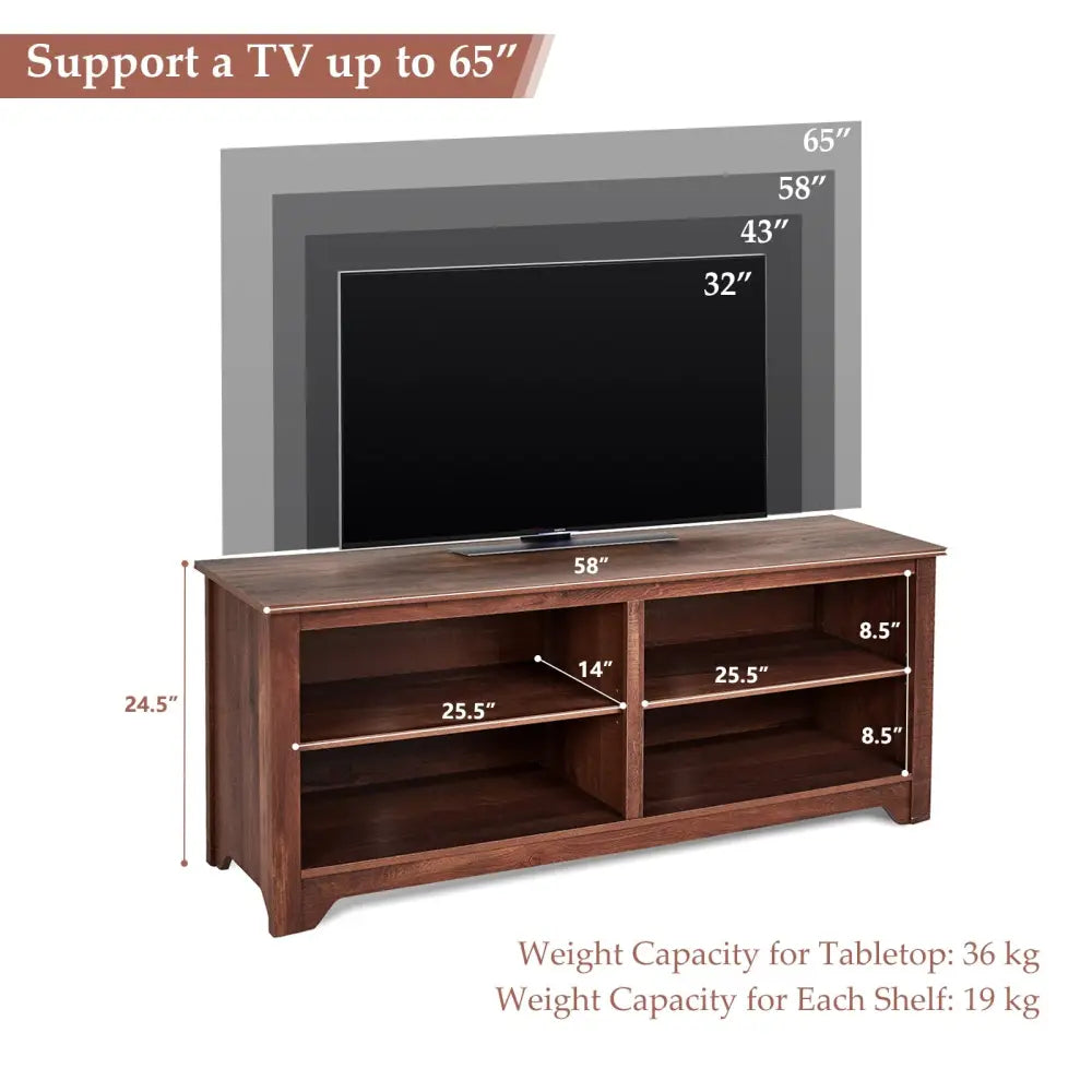 58 Inch Wood TV Stand for TVs up to 65 Inches with 4 Open Storage Shelves - Brown - Entertainment Centers & TV Stands