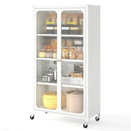 58 Inches Bookcase with Adjustable Shelves and Lockable Wheels-White Costway