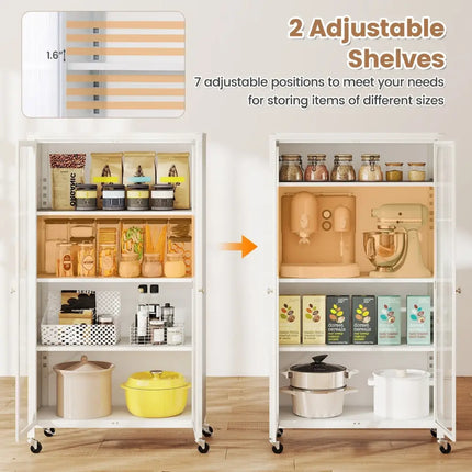 58 Inches Bookcase with Adjustable Shelves and Lockable Wheels-White Costway