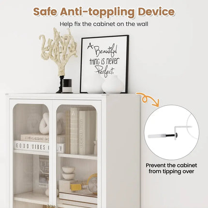 58 Inches Bookcase with Adjustable Shelves and Lockable Wheels-White Costway
