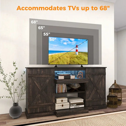 58 Inches TV stand for TVs up to 65 Inches with 20 Color Led Lights-Coffee Costway