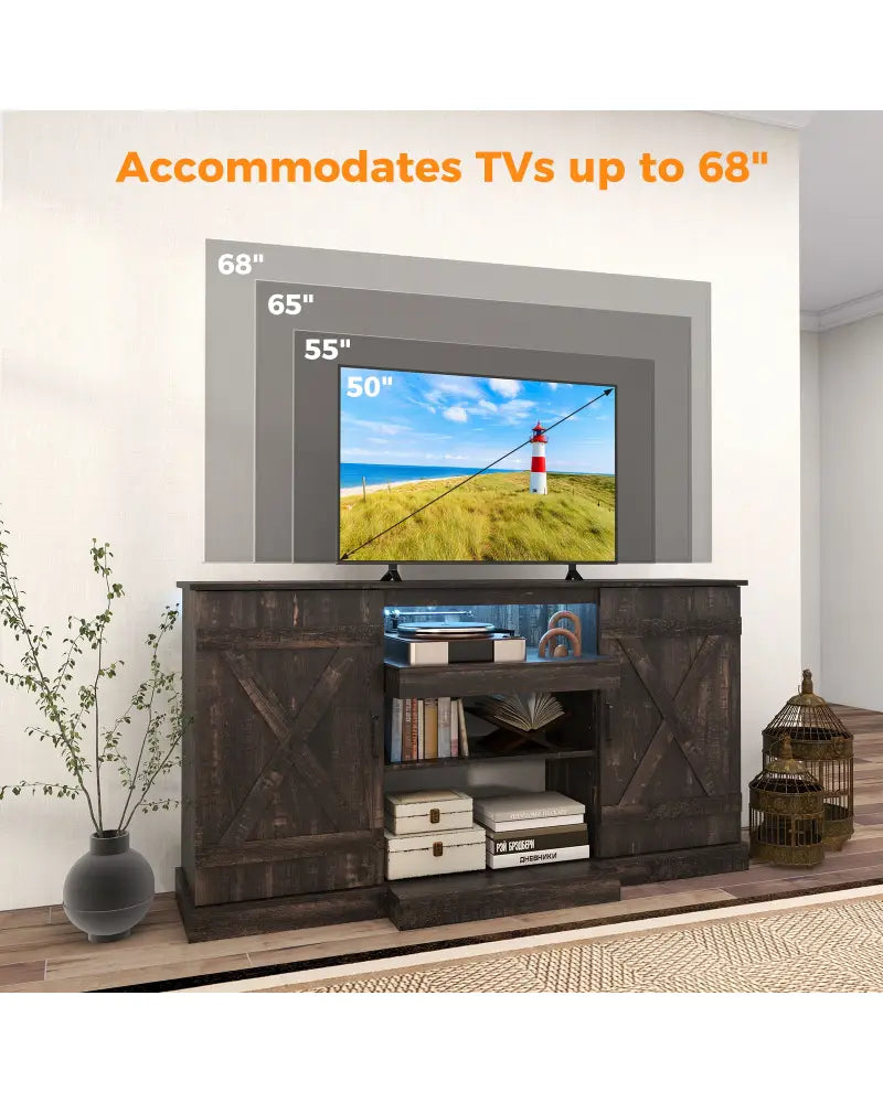 58 Inches TV stand for TVs up to 65 Inches with 20 Color Led Lights-Coffee - Coffee - Entertainment Centers & TV Stands