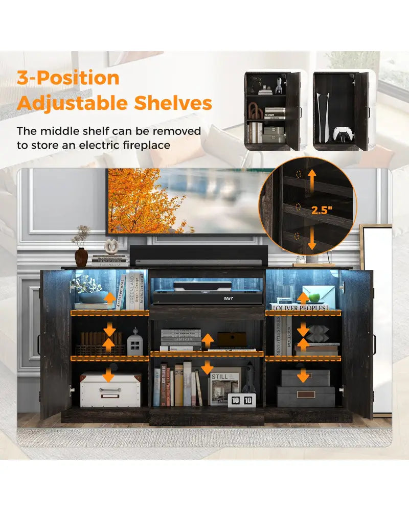 58 Inches TV stand for TVs up to 65 Inches with 20 Color Led Lights-Coffee - Coffee - Entertainment Centers & TV Stands