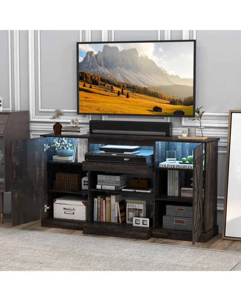58 Inches TV stand for TVs up to 65 Inches with 20 Color Led Lights-Coffee - Coffee - Entertainment Centers & TV Stands