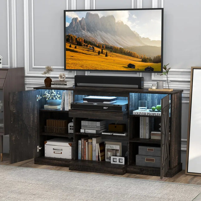 58 Inches TV stand for TVs up to 65 Inches with 20 Color Led Lights-Coffee Costway