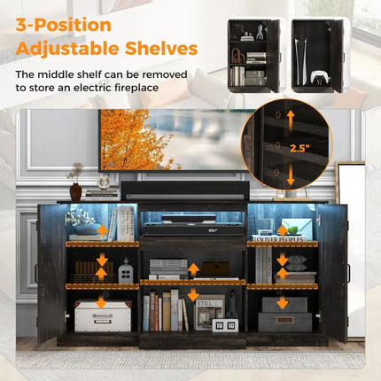 58 Inches TV stand for TVs up to 65 Inches with 20 Color Led Lights-Coffee Costway