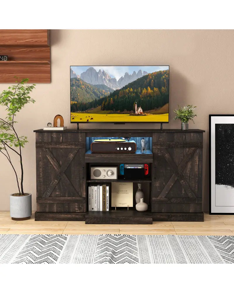 58 Inches TV stand for TVs up to 65 Inches with 20 Color Led Lights-Coffee - Coffee - Entertainment Centers & TV Stands