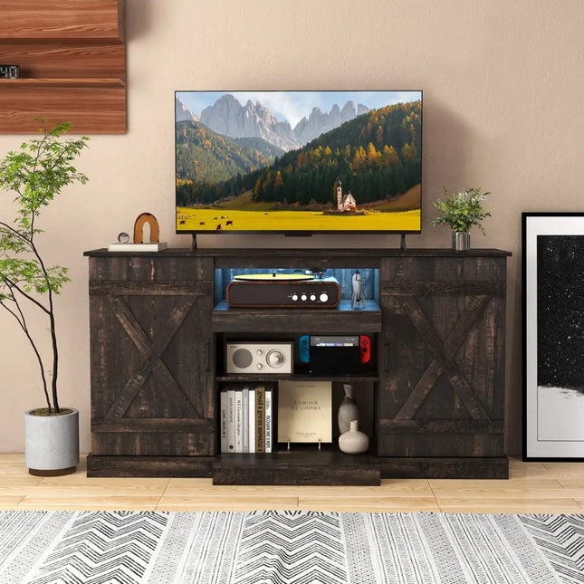 58 Inches TV stand for TVs up to 65 Inches with 20 Color Led Lights-Coffee Costway