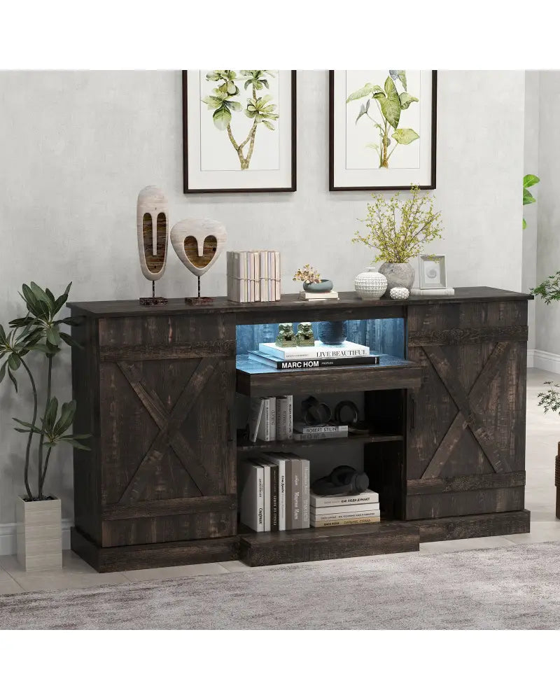58 Inches TV stand for TVs up to 65 Inches with 20 Color Led Lights-Coffee - Coffee - Entertainment Centers & TV Stands
