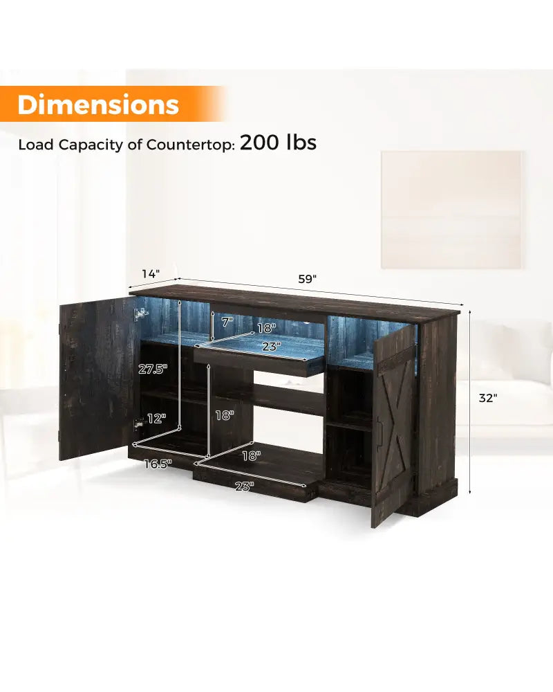 58 Inches TV stand for TVs up to 65 Inches with 20 Color Led Lights-Coffee - Coffee - Entertainment Centers & TV Stands