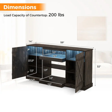 58 Inches TV stand for TVs up to 65 Inches with 20 Color Led Lights-Coffee Costway