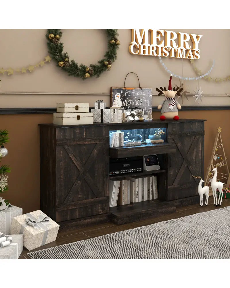 58 Inches TV stand for TVs up to 65 Inches with 20 Color Led Lights-Coffee - Coffee - Entertainment Centers & TV Stands