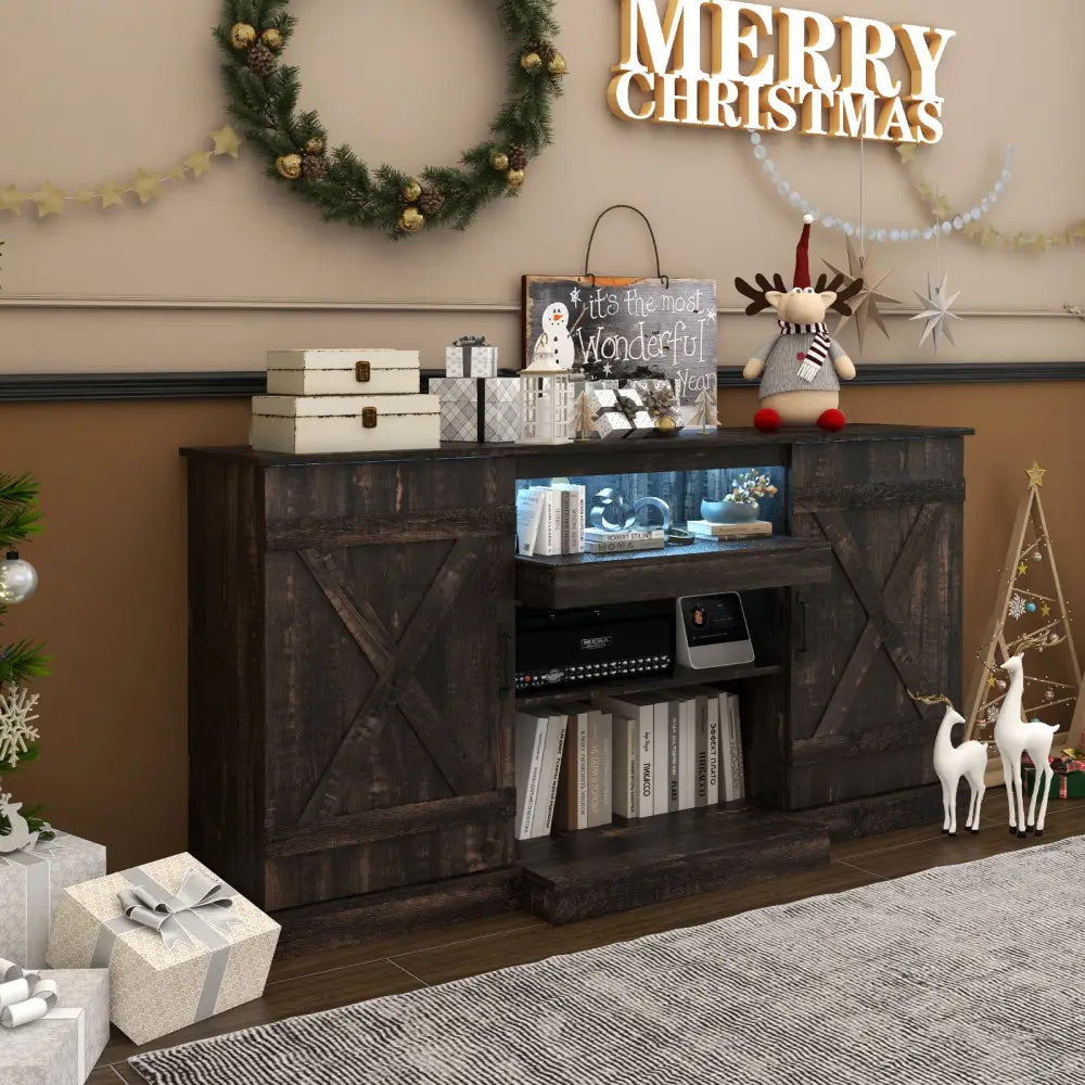 58 Inches TV stand for TVs up to 65 Inches with 20 Color Led Lights-Coffee - Coffee - Entertainment Centers & TV Stands