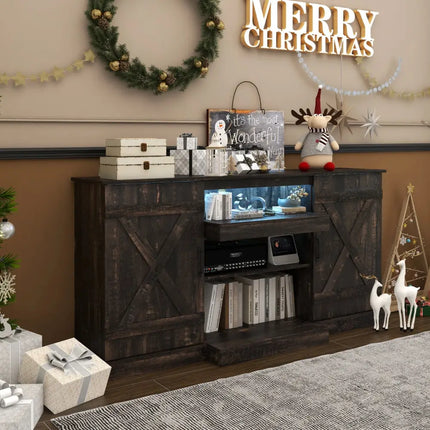 58 Inches TV stand for TVs up to 65 Inches with 20 Color Led Lights-Coffee Costway