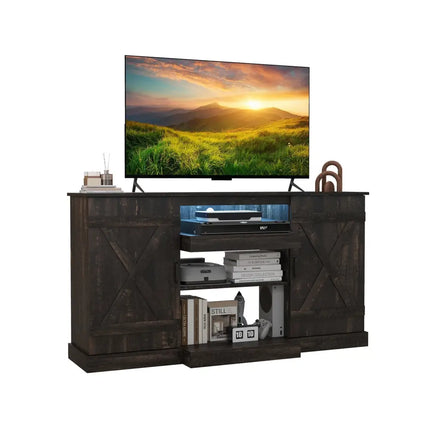 58 Inches TV stand for TVs up to 65 Inches with 20 Color Led Lights-Coffee Costway