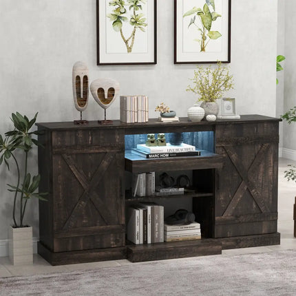 58 Inches TV stand for TVs up to 65 Inches with 20 Color Led Lights-Coffee Costway