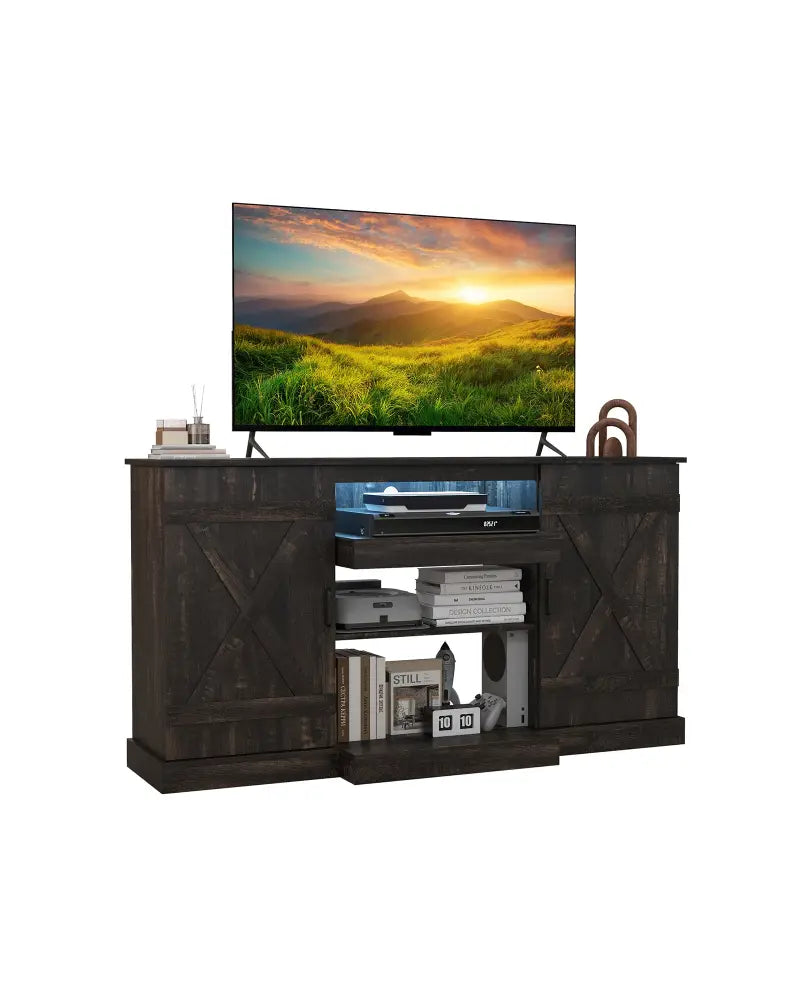 58 Inches TV stand for TVs up to 65 Inches with 20 Color Led Lights-Coffee - Coffee - Entertainment Centers & TV Stands