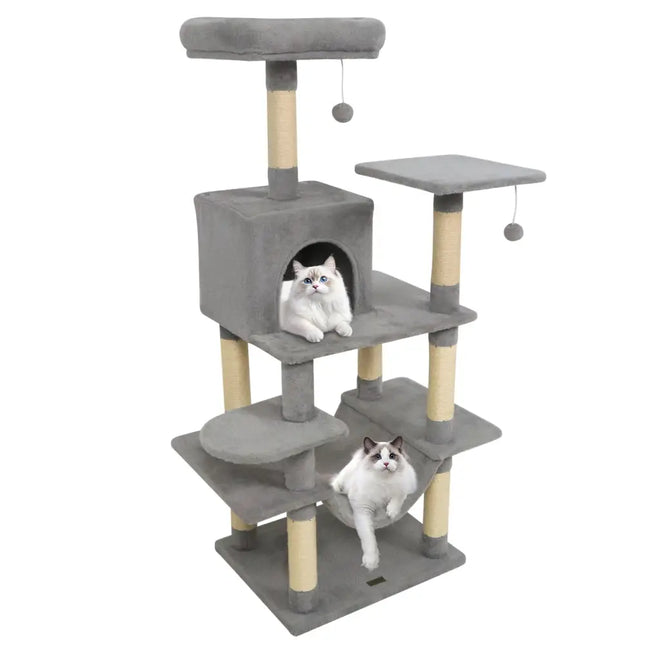 58" Multi - Level Cat Tree Soft Plush Cat Tower with Padded Top Perch - Light Gray - Oasis Home Essentials