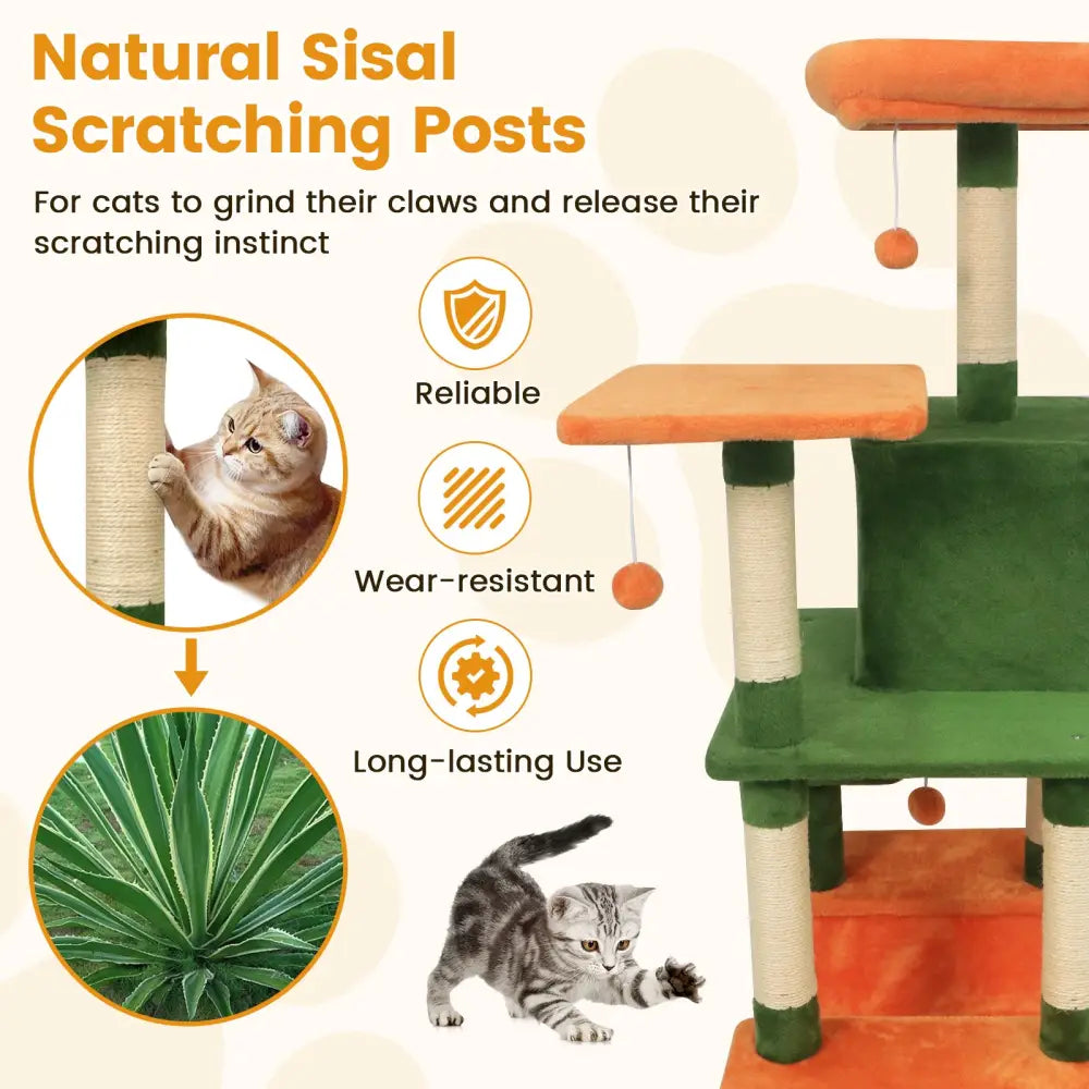 58’’ Multi-Level Cat Tree Soft Plush Cat Tower with Padded Top Perch-Green - Green - Cat Trees Condos & Scratchers