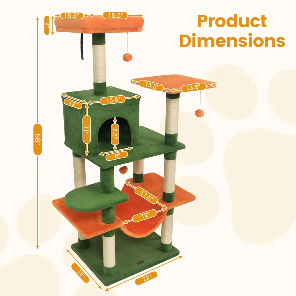 58’’ Multi-Level Cat Tree Soft Plush Cat Tower with Padded Top Perch-Green - Green - Cat Trees Condos & Scratchers