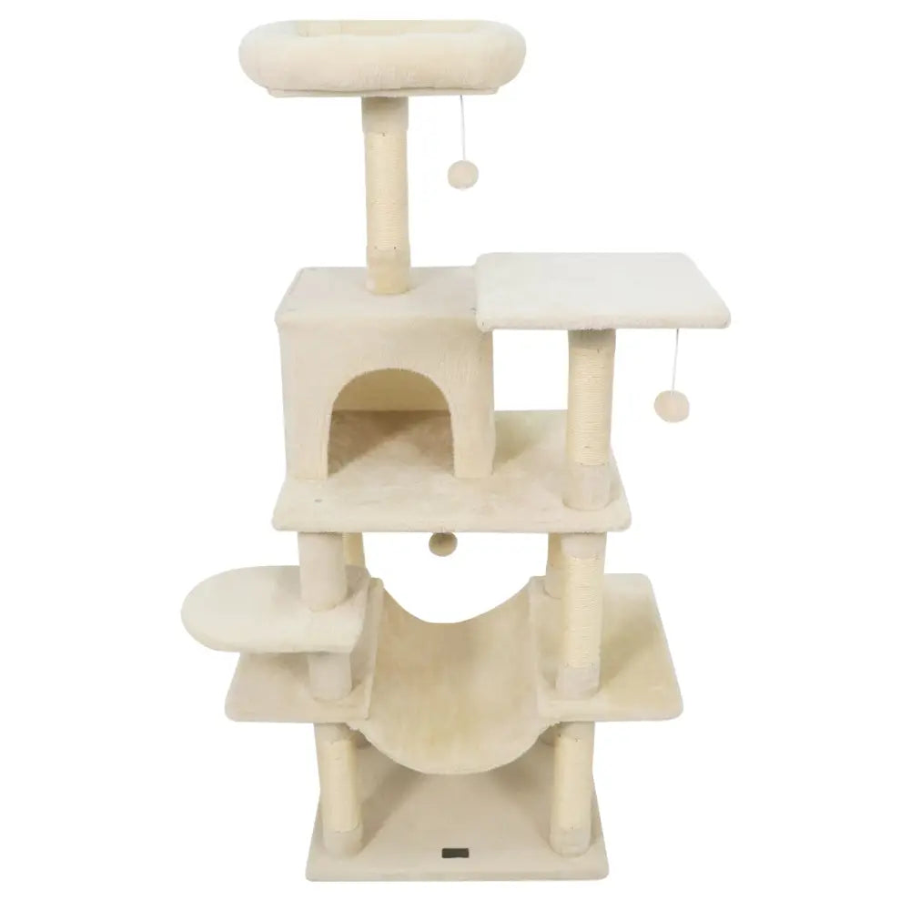 58’’ Multi-Level Cat Tree Soft Plush Cat Tower with Padded Top Perch-Beige - Beige - Cat Trees Condos & Scratchers