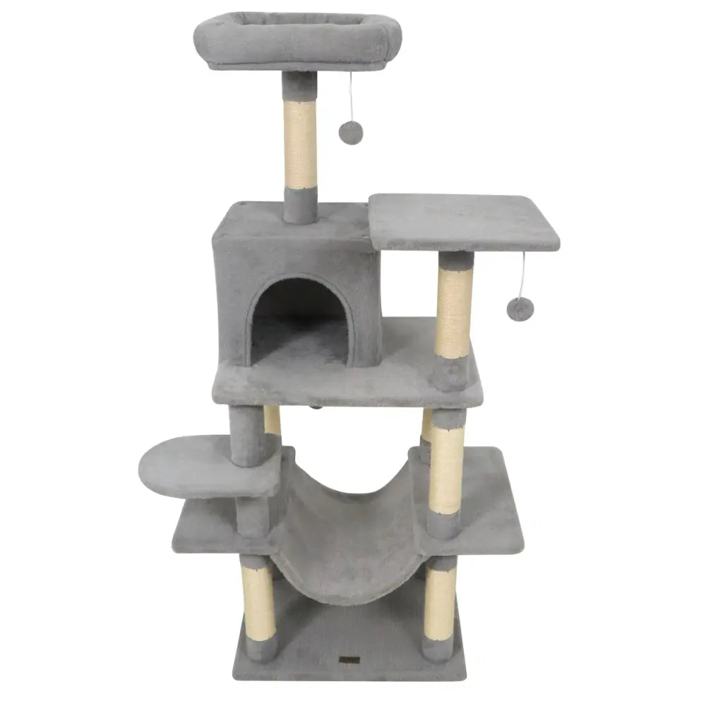 58’’ Multi-Level Cat Tree Soft Plush Cat Tower with Padded Top Perch-Light Gray - Light Gray - Cat Trees Condos &