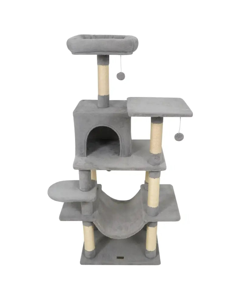 58’’ Multi-Level Cat Tree Soft Plush Cat Tower with Padded Top Perch-Light Gray - Light Gray - Cat Trees Condos &