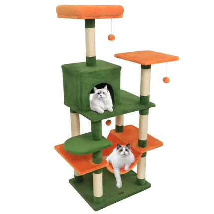 58" Multi - Level Cat Tree Soft Plush Cat Tower with Padded Top Perch - Green - Oasis Home Essentials