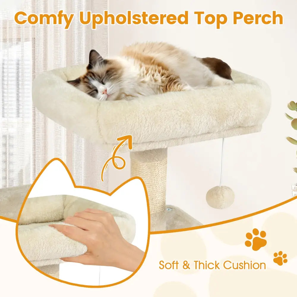 58’’ Multi-Level Cat Tree Soft Plush Cat Tower with Padded Top Perch-Beige - Beige - Cat Trees Condos & Scratchers