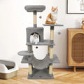 58’’ Multi-Level Cat Tree Soft Plush Cat Tower with Padded Top Perch-Light Gray - Light Gray - Cat Trees Condos &