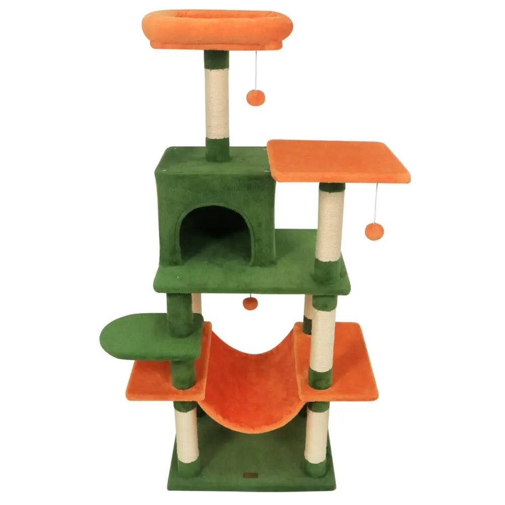 58’’ Multi-Level Cat Tree Soft Plush Cat Tower with Padded Top Perch-Green - Green - Cat Trees Condos & Scratchers