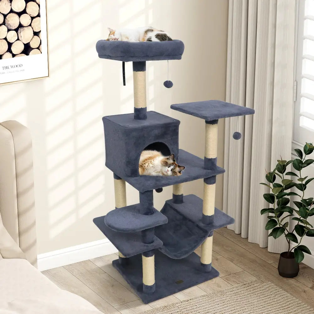 58’’ Multi-Level Cat Tree Soft Plush Cat Tower with Padded Top Perch-Grey - Gray - Cat Trees Condos & Scratchers