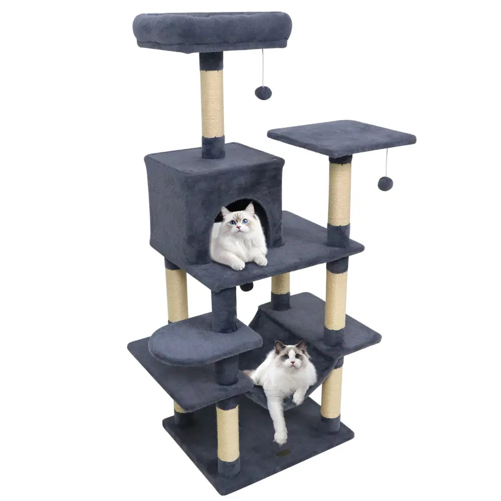 58’’ Multi-Level Cat Tree Soft Plush Cat Tower with Padded Top Perch-Grey - Gray - Cat Trees Condos & Scratchers