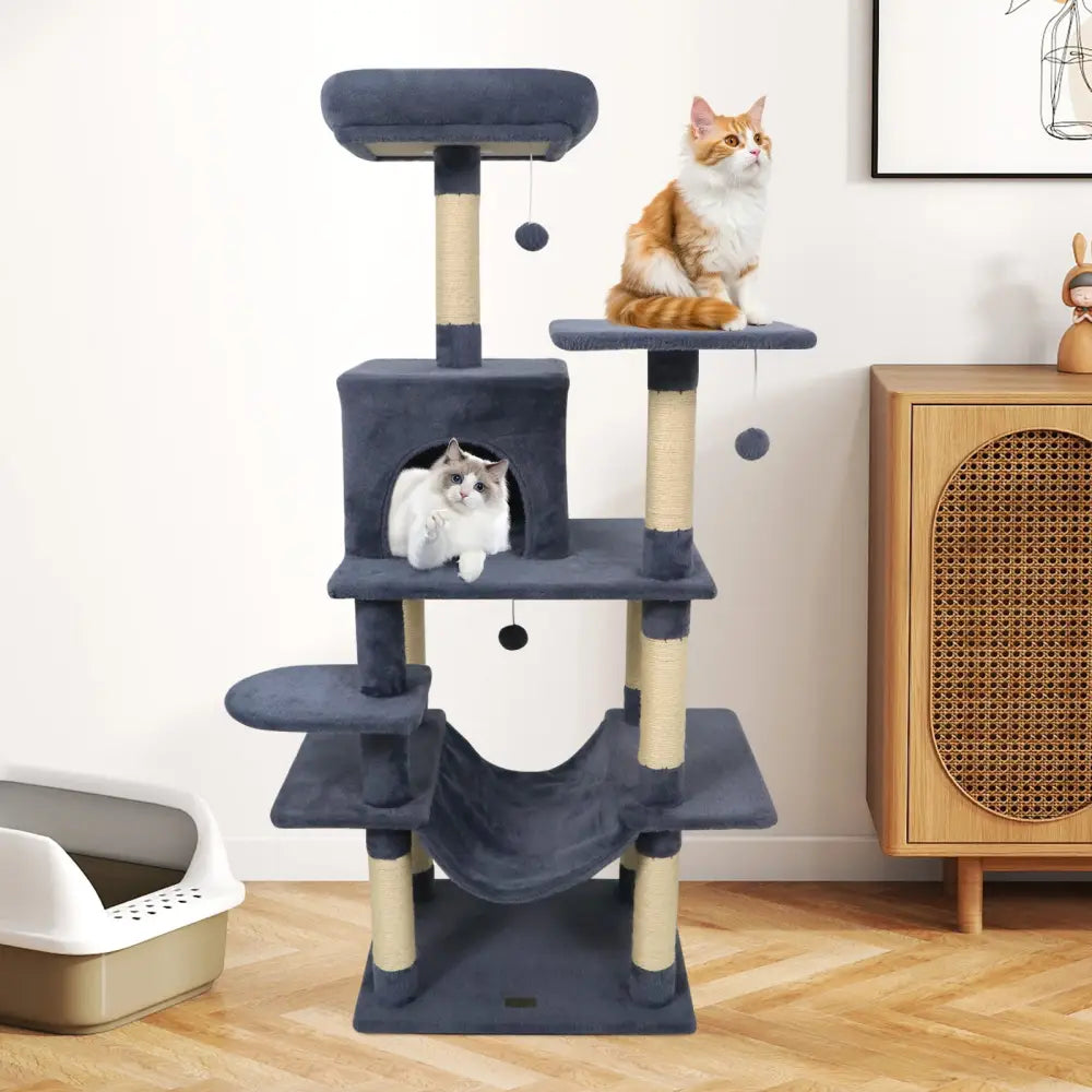 58’’ Multi-Level Cat Tree Soft Plush Cat Tower with Padded Top Perch-Grey - Gray - Cat Trees Condos & Scratchers