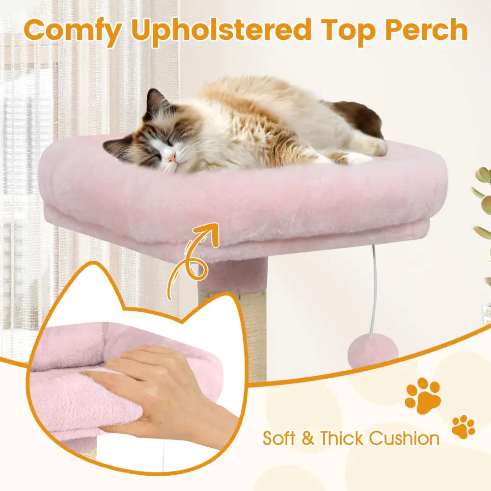 58’’ Multi-Level Cat Tree Soft Plush Cat Tower with Padded Top Perch-Pink - Pink - Cat Trees Condos & Scratchers