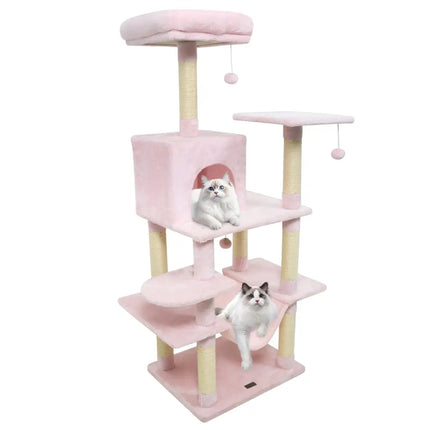 58’’ Multi-Level Cat Tree Soft Plush Cat Tower with Padded Top Perch-Pink - Pink - Cat Trees Condos & Scratchers