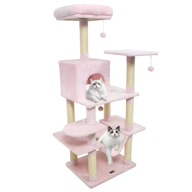 58’’ Multi-Level Cat Tree Soft Plush Cat Tower with Padded Top Perch-Pink - Pink - Cat Trees Condos & Scratchers