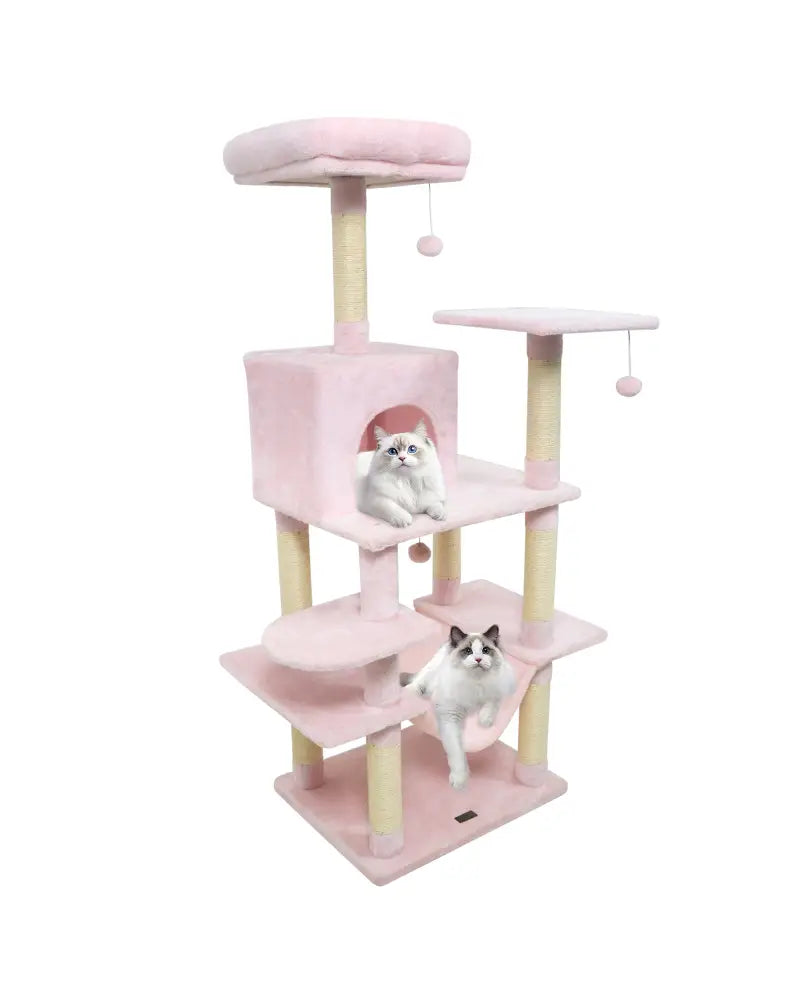 58’’ Multi-Level Cat Tree Soft Plush Cat Tower with Padded Top Perch-Pink - Pink - Cat Trees Condos & Scratchers