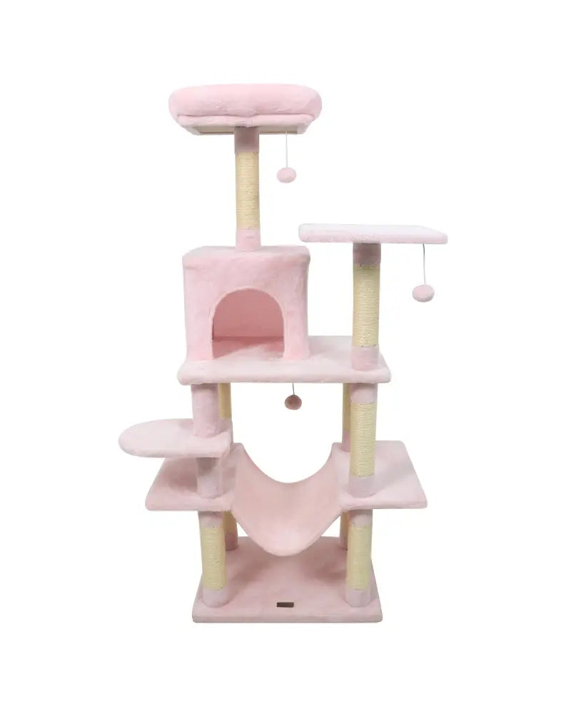 58’’ Multi-Level Cat Tree Soft Plush Cat Tower with Padded Top Perch-Pink - Pink - Cat Trees Condos & Scratchers