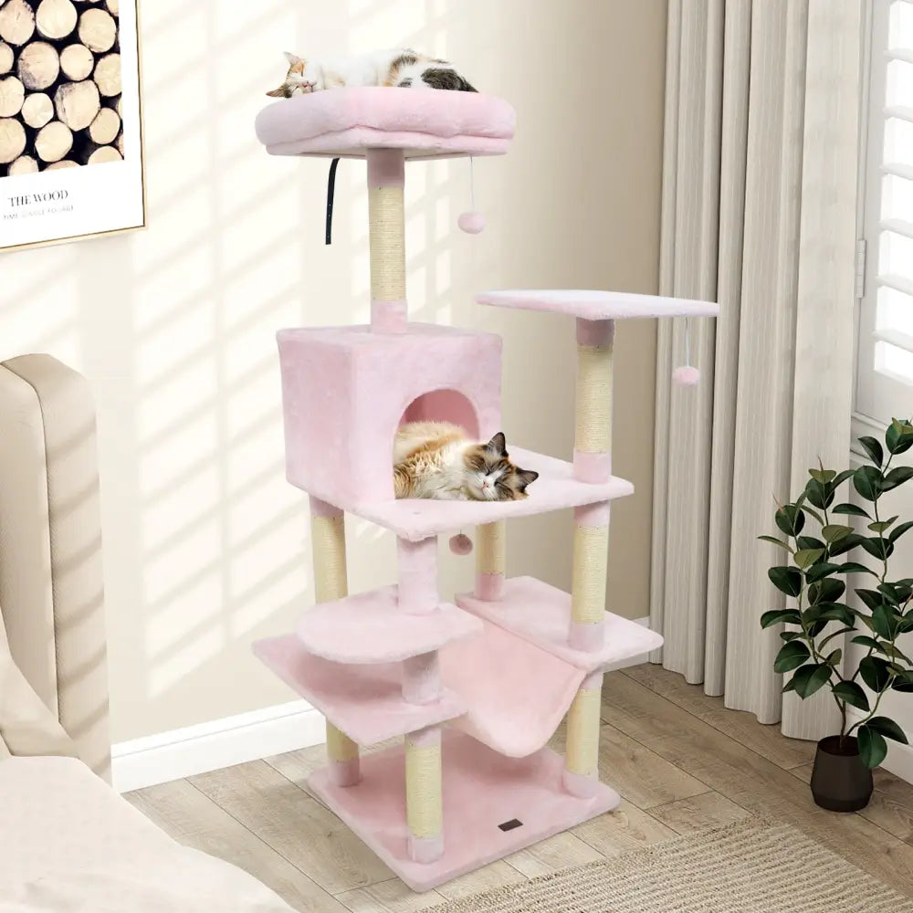 58’’ Multi-Level Cat Tree Soft Plush Cat Tower with Padded Top Perch-Pink - Pink - Cat Trees Condos & Scratchers