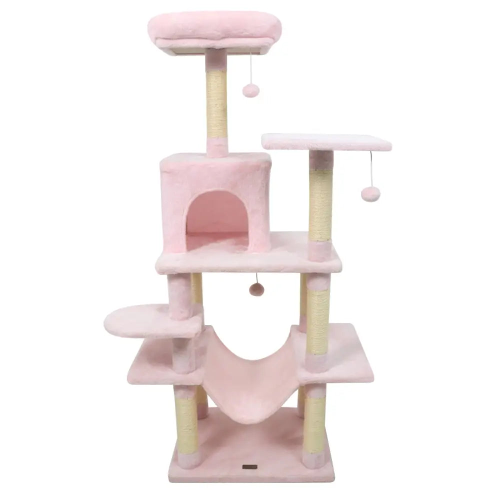 58’’ Multi-Level Cat Tree Soft Plush Cat Tower with Padded Top Perch-Pink - Pink - Cat Trees Condos & Scratchers