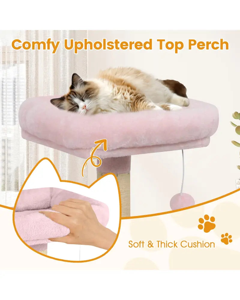 58’’ Multi-Level Cat Tree Soft Plush Cat Tower with Padded Top Perch-Pink - Pink - Cat Trees Condos & Scratchers