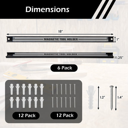18 Inch Magnetic Tool Holder Strip with Mounting Screws-Silver